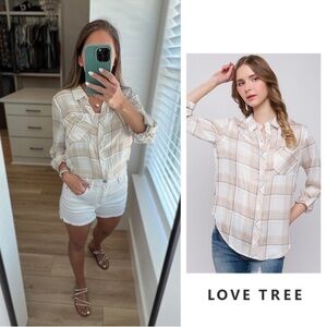 Love Tree - Lightweight Plaid Button-Up - Khaki